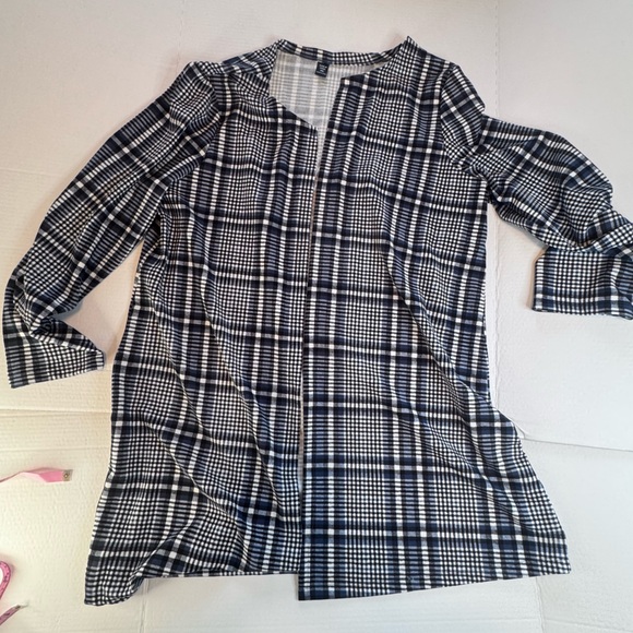 SHEIN Curve Black White Plaid Open Front Cardigan Duster 4XL - Picture 6 of 11